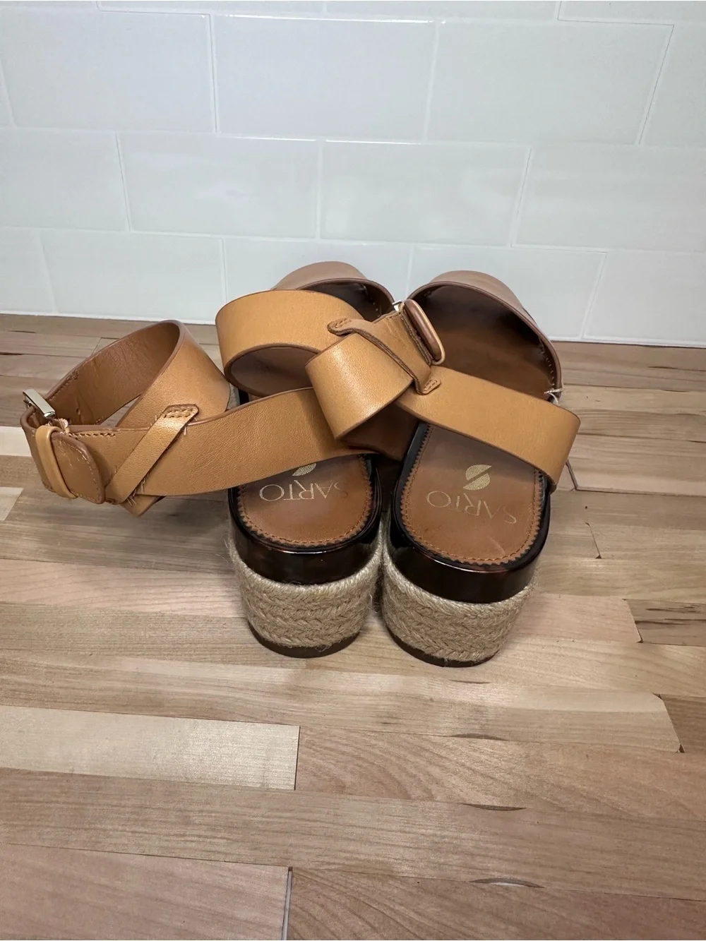 SARTO By Franco Sarto Cognac Leather Espadrille Platform Sandals